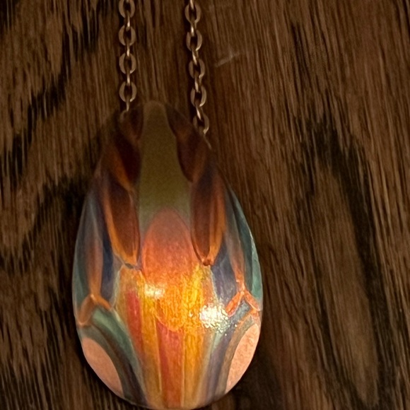 Copper Painted  Teardrop Pendant Necklace Artisan Made One of a kind Colorful - Picture 15 of 15
